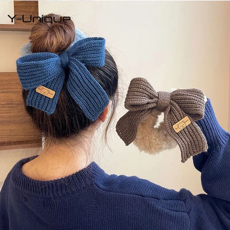 

Women Hair Scrunchies 2023 New Winter Knit Hair Ties Sweety Girls Ponytail Plush Elastic Bow Hair Band Hairwear Hair Accessories