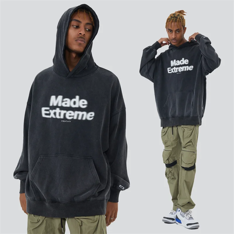 

Hip Hop Oversized Streetwear Hoodie Letter Printed Vintage Washed Hoodies 2022 Men Harajuku Gothic Fashion Hooded Sweatshirt