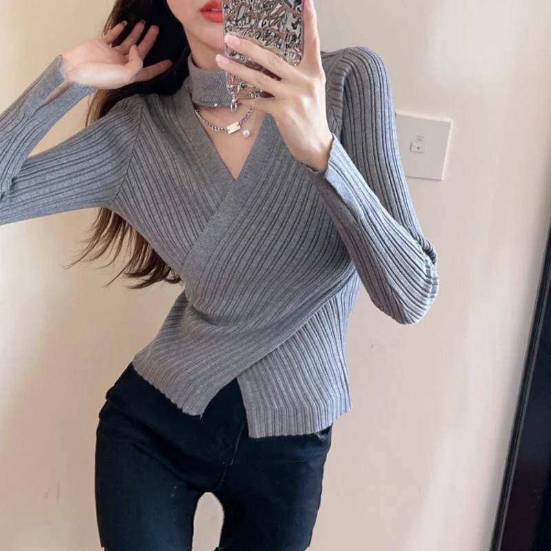 

Women Sweaters Pullover Sexy Halter Knitted Pullovers Sweater Pull Femme Slim Long Sleeve Top 2022 Autumn Winter Ladies Clothes