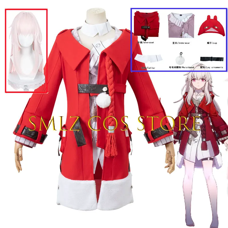 

Clara Cosplay Game Honkai Star Rail Costume Clara Red Coat Hoodie Shorts Cosplay Uniform Wig Rope Astral Express Accessories
