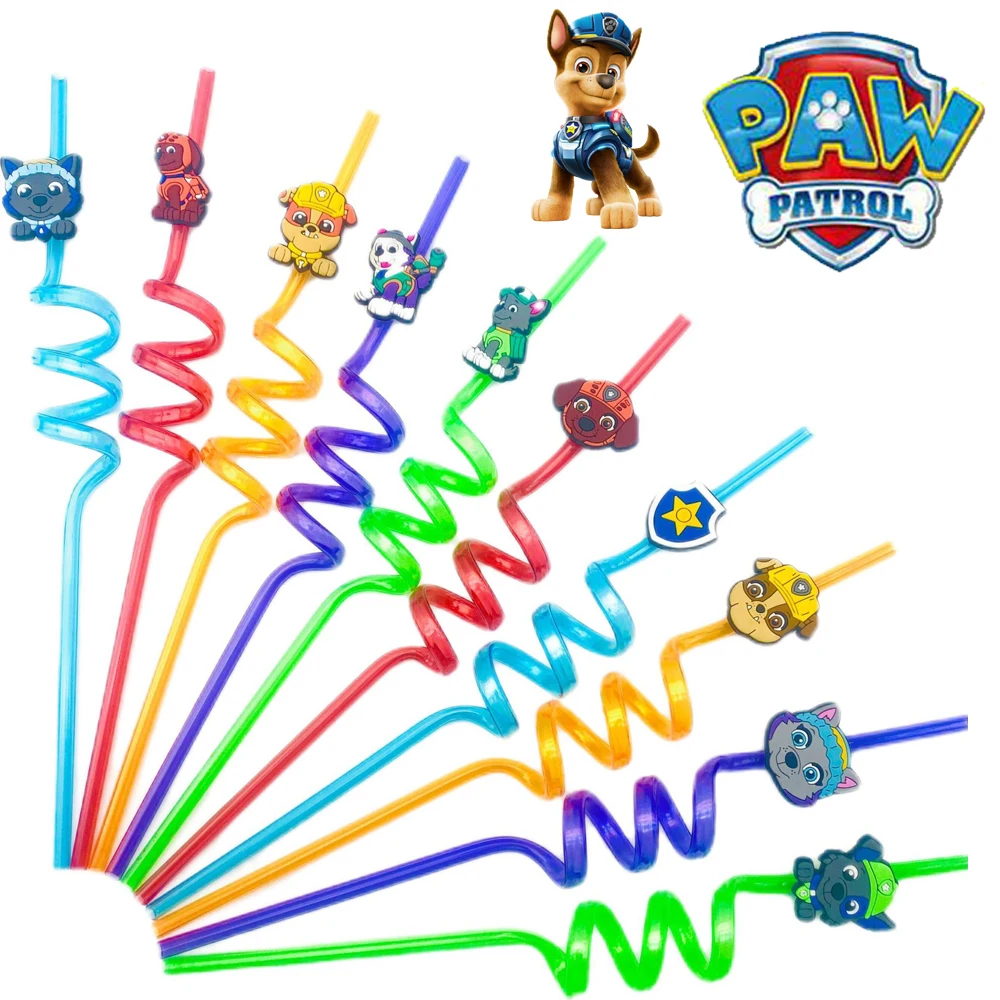 

Paw Patrol Anime Figure Chase Straw Reusable Kids Cute Color Plastic Straws Cartoon Theme Party Milkshake Ice Drinks Pipette