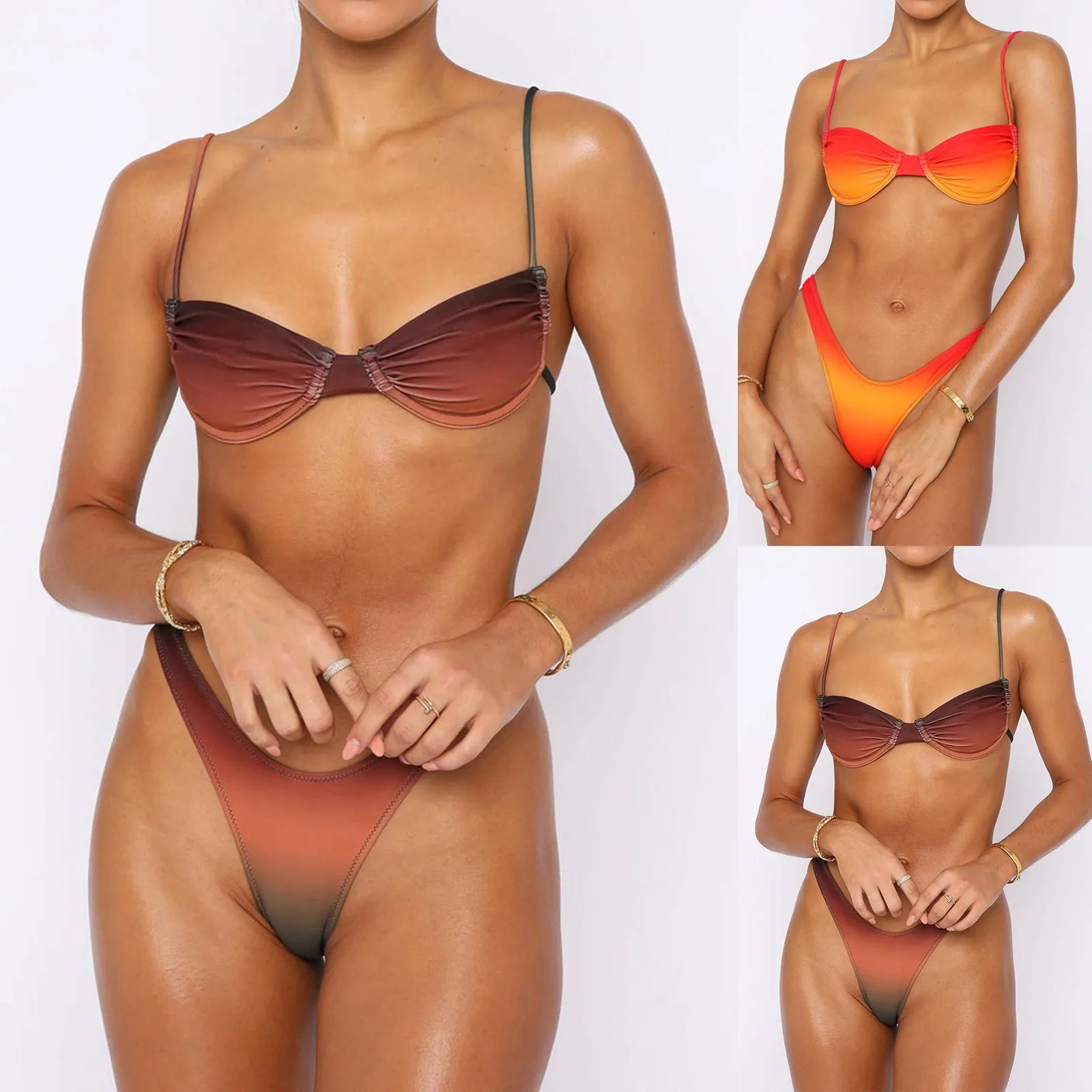 

Trendy Women Cropped Tops V Neck Vest Sexy Corset Top Side Tie Wrap Top Copper Color Thong Bikini
