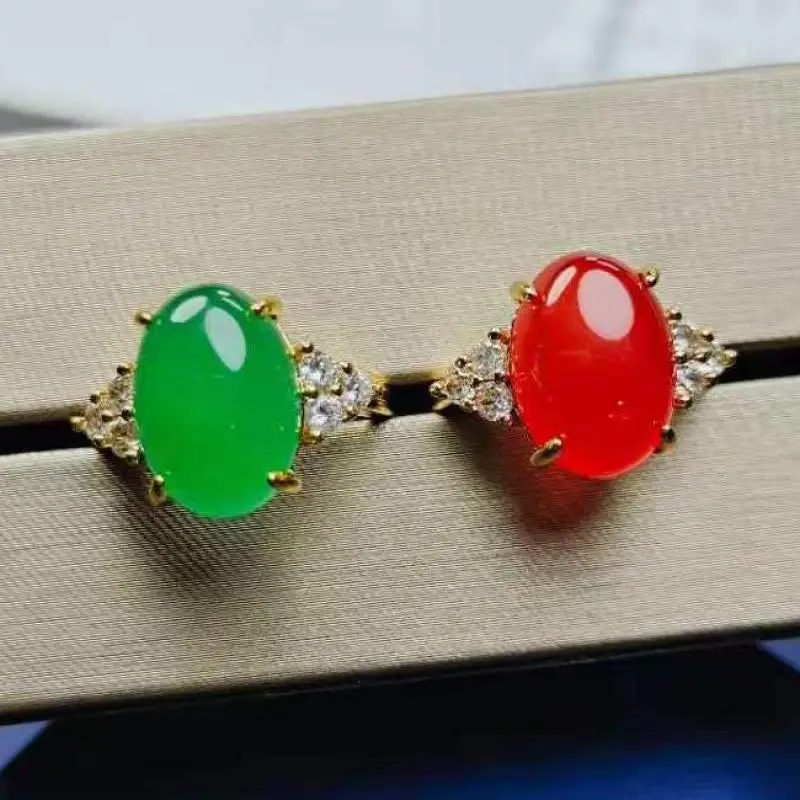 

Women Green Jade Ring Adjustable Genuine Natural Chalcedony Rings Fine Jewelry Accessories Jewellery 925 Silver Chalcedony Rings