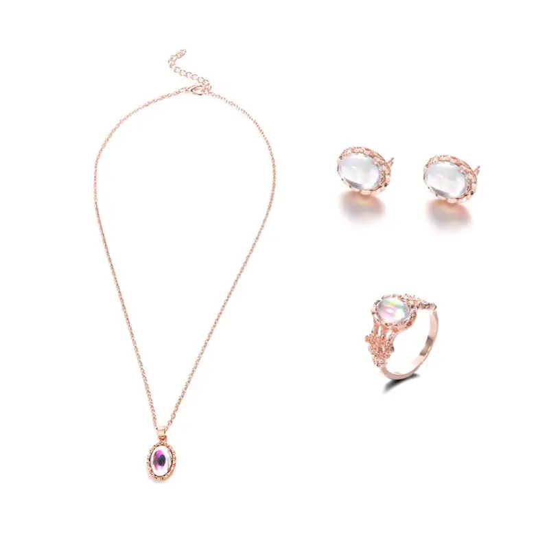 

3 Pcs Classy Gemstone Necklace Ring Stud Earrings Surprise Gift for Daughter