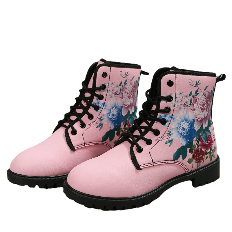 

Зимние новые розовые ботинки на платформе для женщин, модные женские ботинки челси на шнуровке и молнии, женские ботинки на платформе и кабл...
