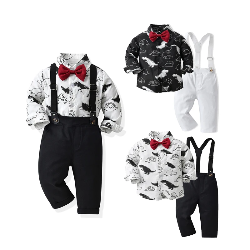 

Модная одежда, детская одежда для мальчиков, блузка с принтом, рубашка, топы с подтяжками, брюки, костюм динозавра, Детский костюм на день рож...