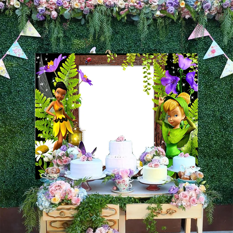 

Cartoon Disney Flowers And Leaves Backdrop Cute Tinker Bell Iridessa Girls Princess Happy Birthday Party Decoration Background