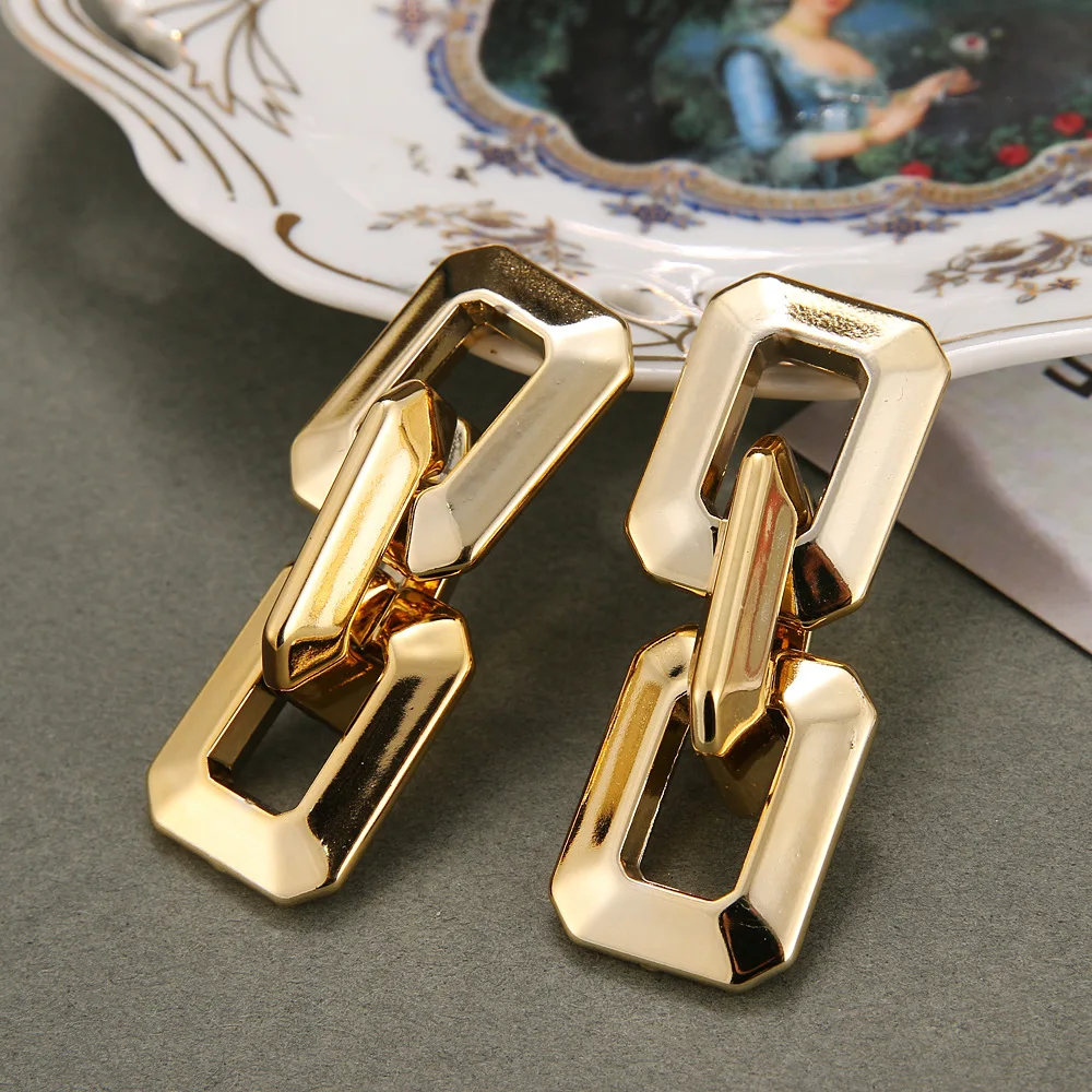 Европейские геометрические серьги золотого цвета металлическая цепочка висячие