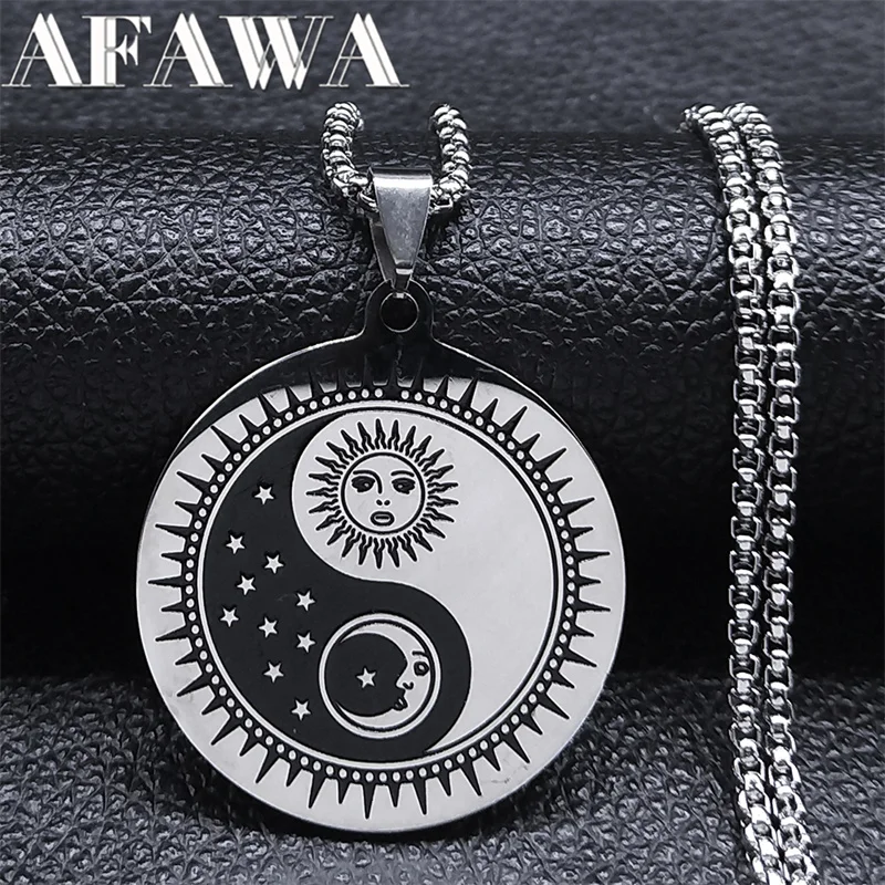

Yin Yang Gossip Sun Moon Necklace Chain for Women/Men Stainless Steel Silver Color Tai Chi Necklace Jewelry cadeau noel N3457S02