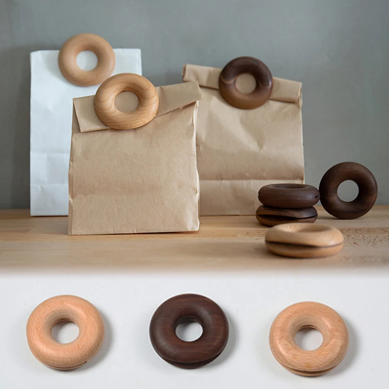 

Beech Donuts Black Walnuts Wooden Sealing Cips Creative Solid Wood Snack Clips Tea Sealing Strips Storage in the kitchen
