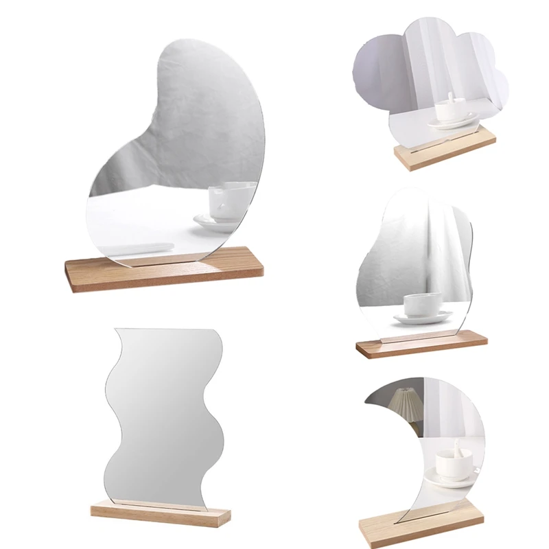 Korean Style Makeup Mirror Ins Acrylic Decorative Mirror Wooden Base Cosmetic Beauty Tools