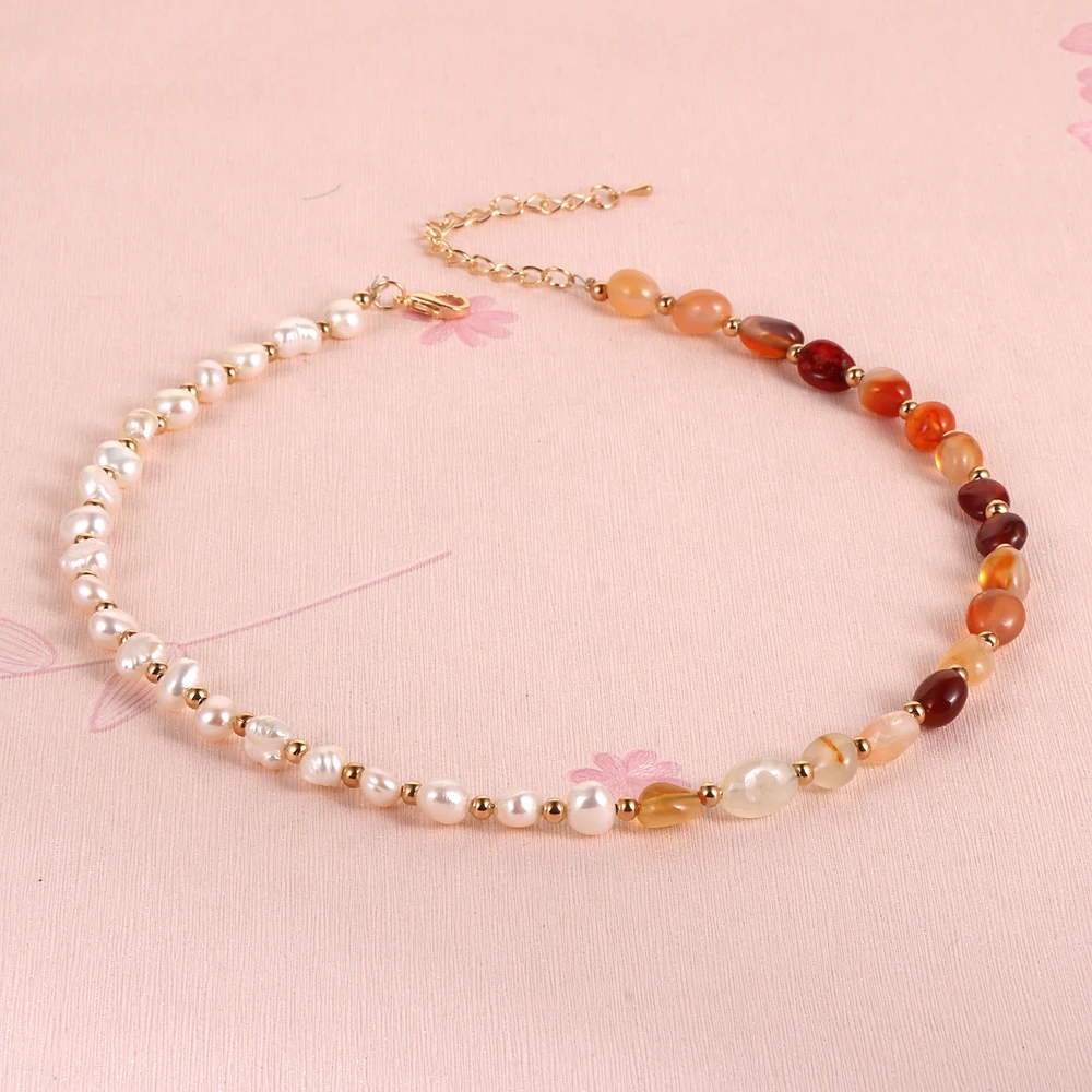 

Luxury Natural Stone Freshwater Pearls Fluorite Labradorite Agate Crystal Beaded Necklace for Women Choker Necklaces Adjustable