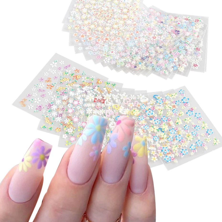 

30pcs 3D Floral Designs Nail Stickers Set Daisy Flower Abstract Butterfly Leaves Image Series Decal Slider Decoration