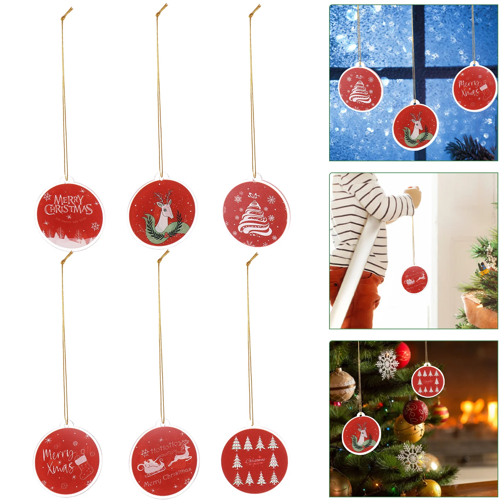 

6 Pcs The Gift Xmas Scene Layout Supplies Christmas Pendant Ornaments Tree Hanging Acrylic Pendants