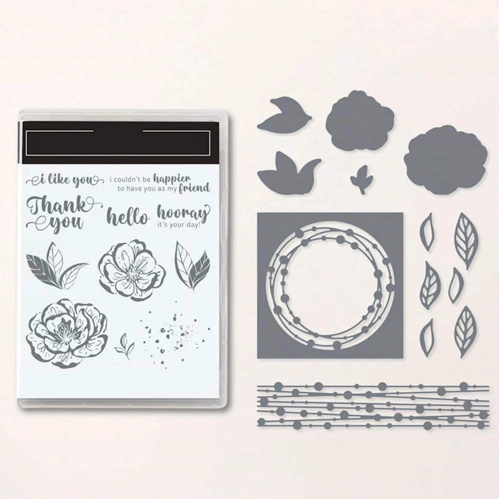 

Flowers 2023-2024 Metal Cutting Dies Sets and Clear Stamps for DIY Scrapbooking Card Crafts Making Photo Album Decor