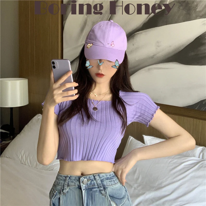 

Boring Honey Spread Collar Lapels Blouse Korean Style Women Clothes Spring Summer Fashion All-Match Chic Short Women's T-Shirt