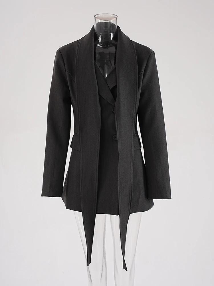 DEAT модный женский ангола красный пиджак с лентой однобортный длинными рукавами и