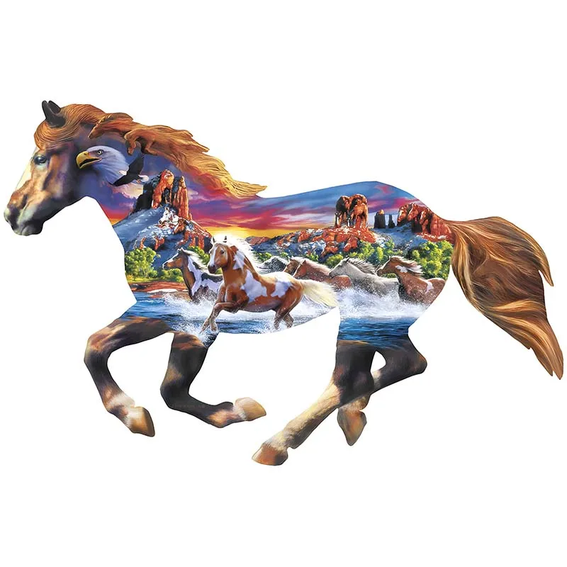 

Running Horse Wooden Puzzle Kids Jigsaw Toy Gift Animal Shape Pieces Super Fun Montessori IQ Impossible Challenge Box A5 A4 A3