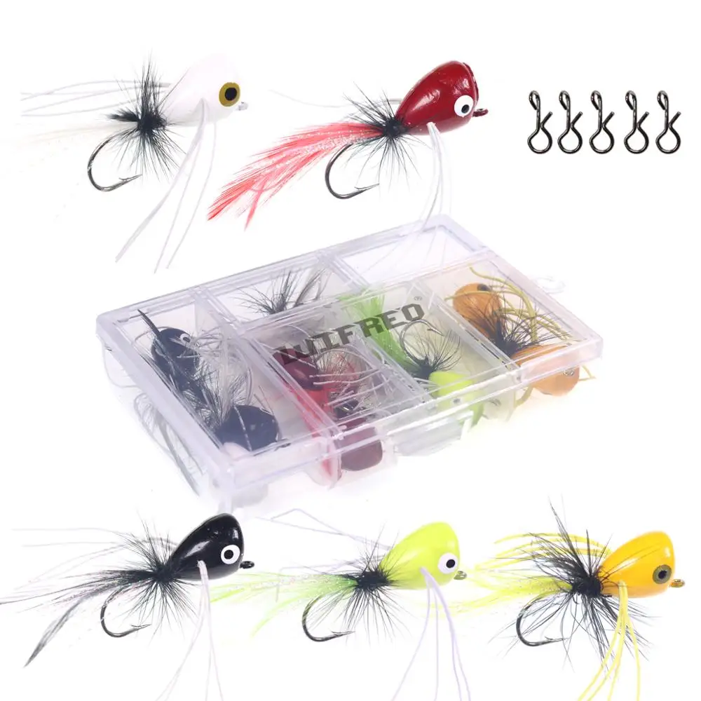 

Wifreo 10pcs #2 Bass Bluegill Fly Fishing Poppers Flies Lures for Large Size Carppie Fishing Topwater Popper Fly White Red Black