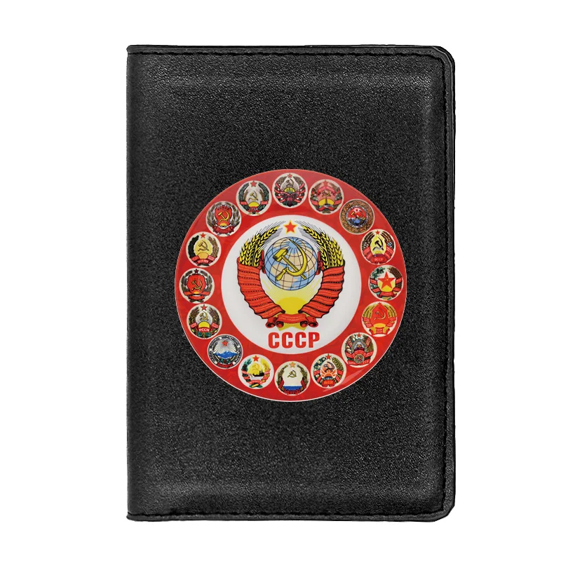 

Personality CCCP Soviet Union Printing Leather Passport Cover Men Women Holder ID Credit Card Case Travel Wallet Gifts