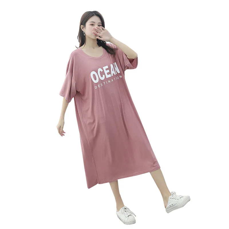 Night Dress Women Sleepwear Plus Size Loose Letter Print Summer Dress Home Wear Casual Half Sleeve Nightdress Round Neck