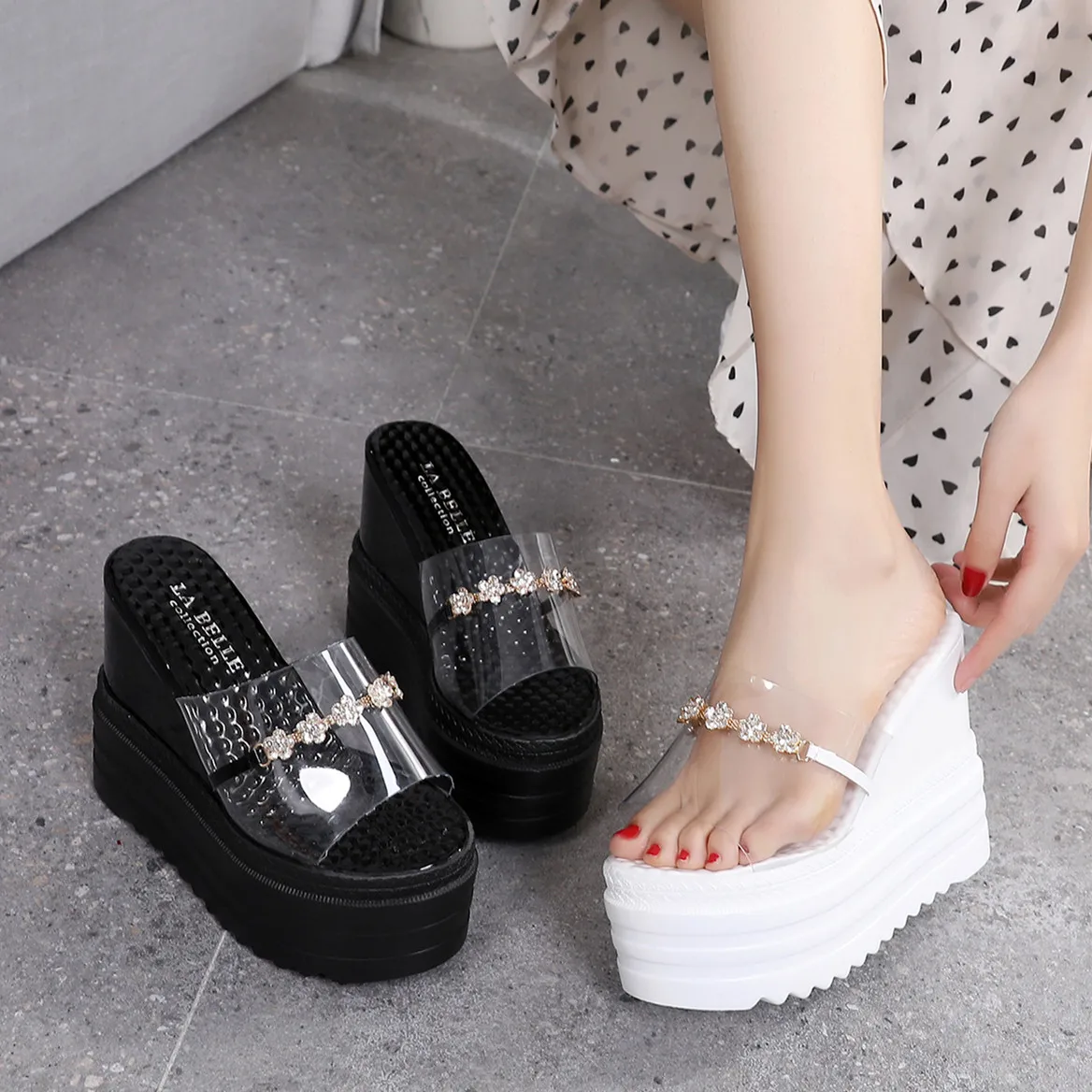 

Peep Toe Shoes Slippers Casual Platform Women Heels Beige Heeled Sandals Jelly Slides Increased Internal On A Wedge Luxury Soft