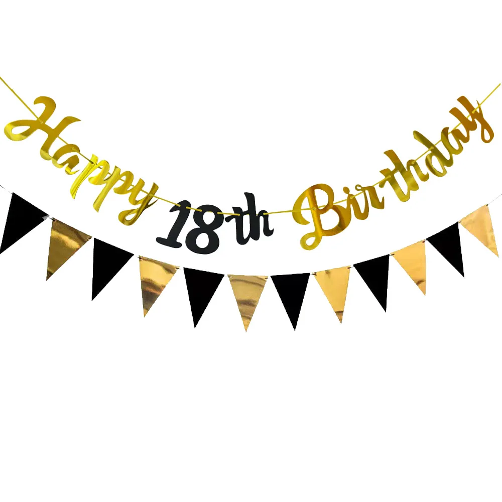 Украшение на день рождения баннер черного и золотого цвета с днем 18 30 40 50 60 дней