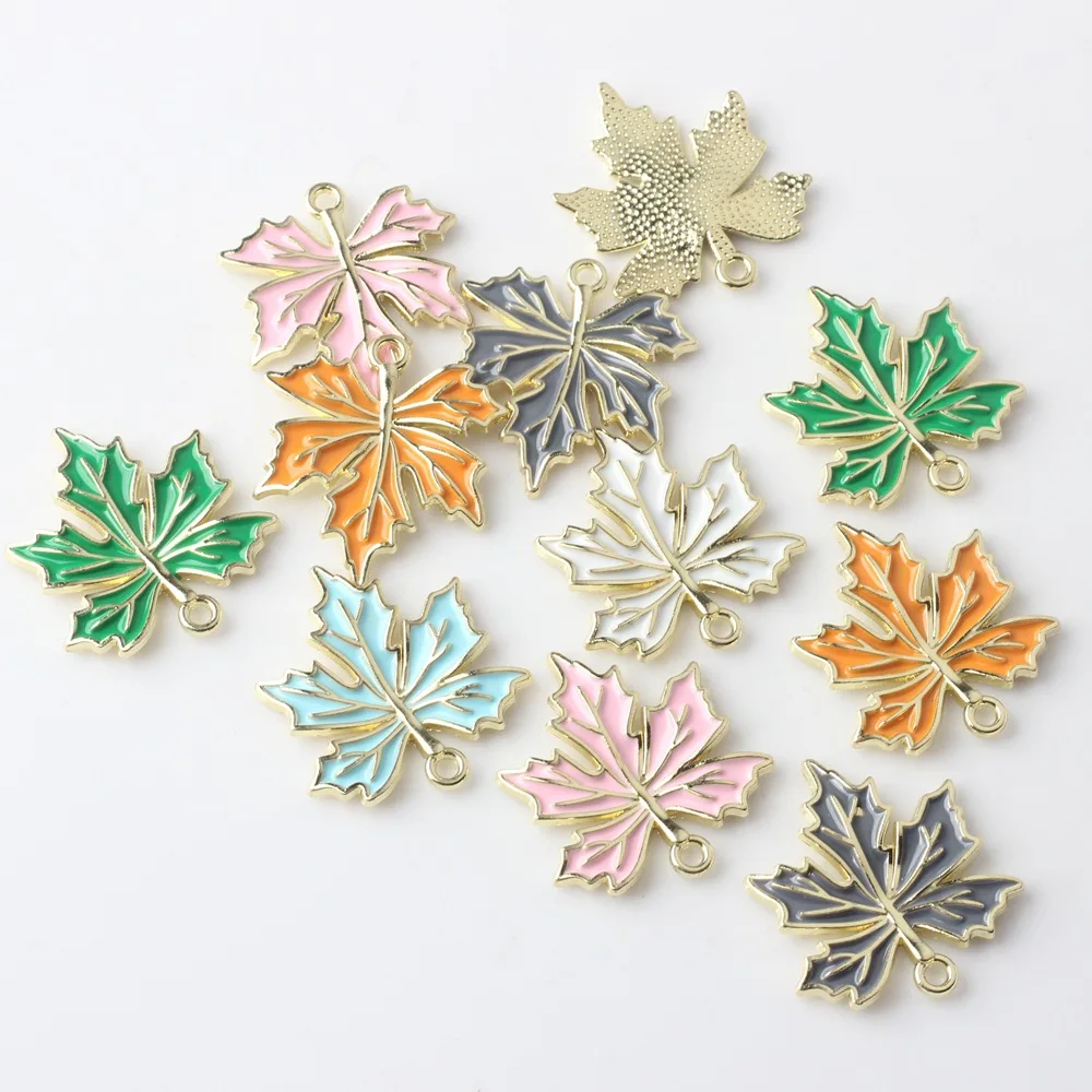 

10PCS Fashionzinc Alloy Drops Oil On Maple Leaves For Earrings Necklace Pendant Handmade Materials Diy Jewelry Accessories