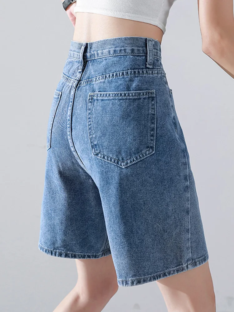 Summer Women Jeans Shorts Casual High Wasit High quality Wide leg Shorts Zipper Solid Color Streetwear Female Short Pants