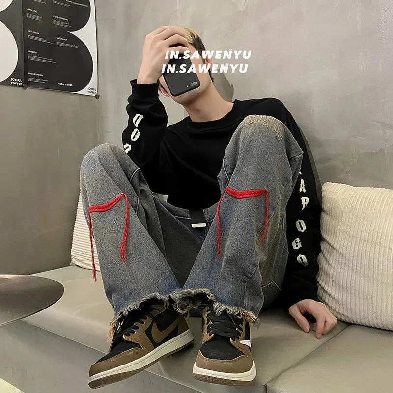 Y2K Casual Jeans Oversize Straight Leg Baggy Pants Vintage Old Style Trend Embroidered Trousers Mens Womens Hip Hop Streetwear