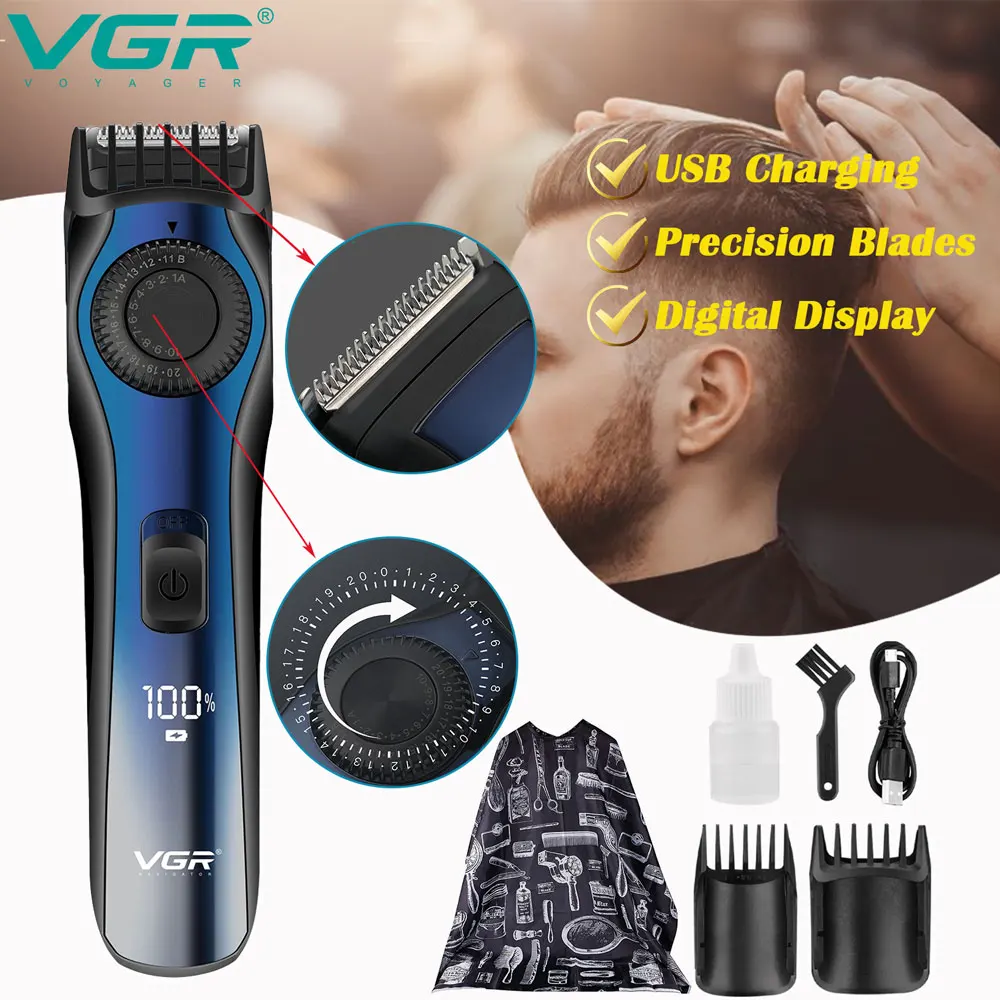 

VGR Hair Cutting Machine Men's Electric Shaver Rechargeable Hair Clipper Barber Professional Hair Machine Trimmer for Men New In