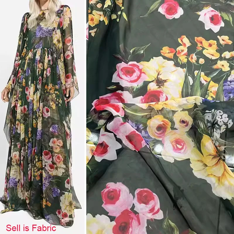 Европа и Америка цветная розовая Цветочная печать тонкая шифоновая ткань для