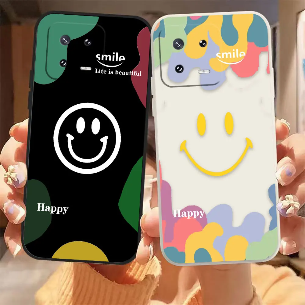 

Happy Lovely Smiling Face Phone Case For Xiaomi 13 12 12S 11 11T 10 10S 9 9SE 8 8SE Pro Ultra Lite Colour Liquid Case Funda Capa