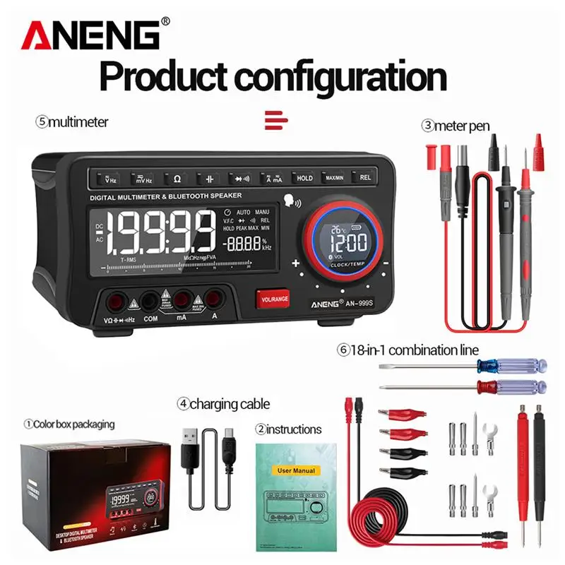 

ANENG-AN999S Pro Bench Voice Multimeter Bluetooth Tester Counts Profesional Digital True Rms Autorange Transistor Tool Meter