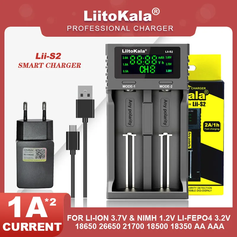 

Liitokala Lii-S2 Lii-402 Lii-202 Lii-S8 PD4 1.2V 3.8V 3.7V 3.2V 18650 18350 18500 21700 26650 AA NiMH Lithium-Battery Charger