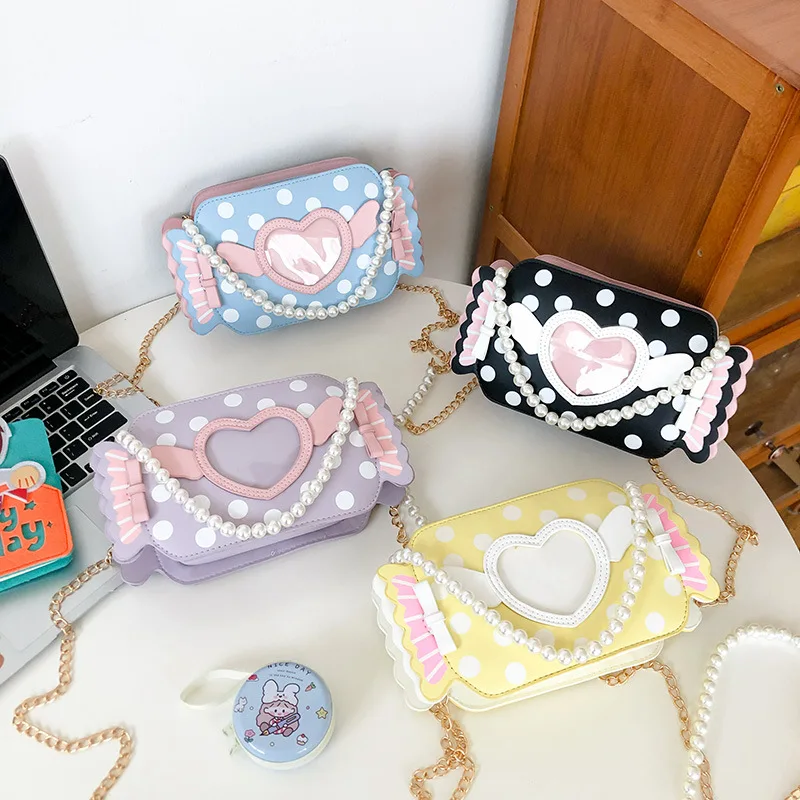 

Sweet Love Women Shoulder Bag Japanese Style Chain Crossbody Bags Cute Pearl Handbags Candy Point Small Girls Purses 2022 New