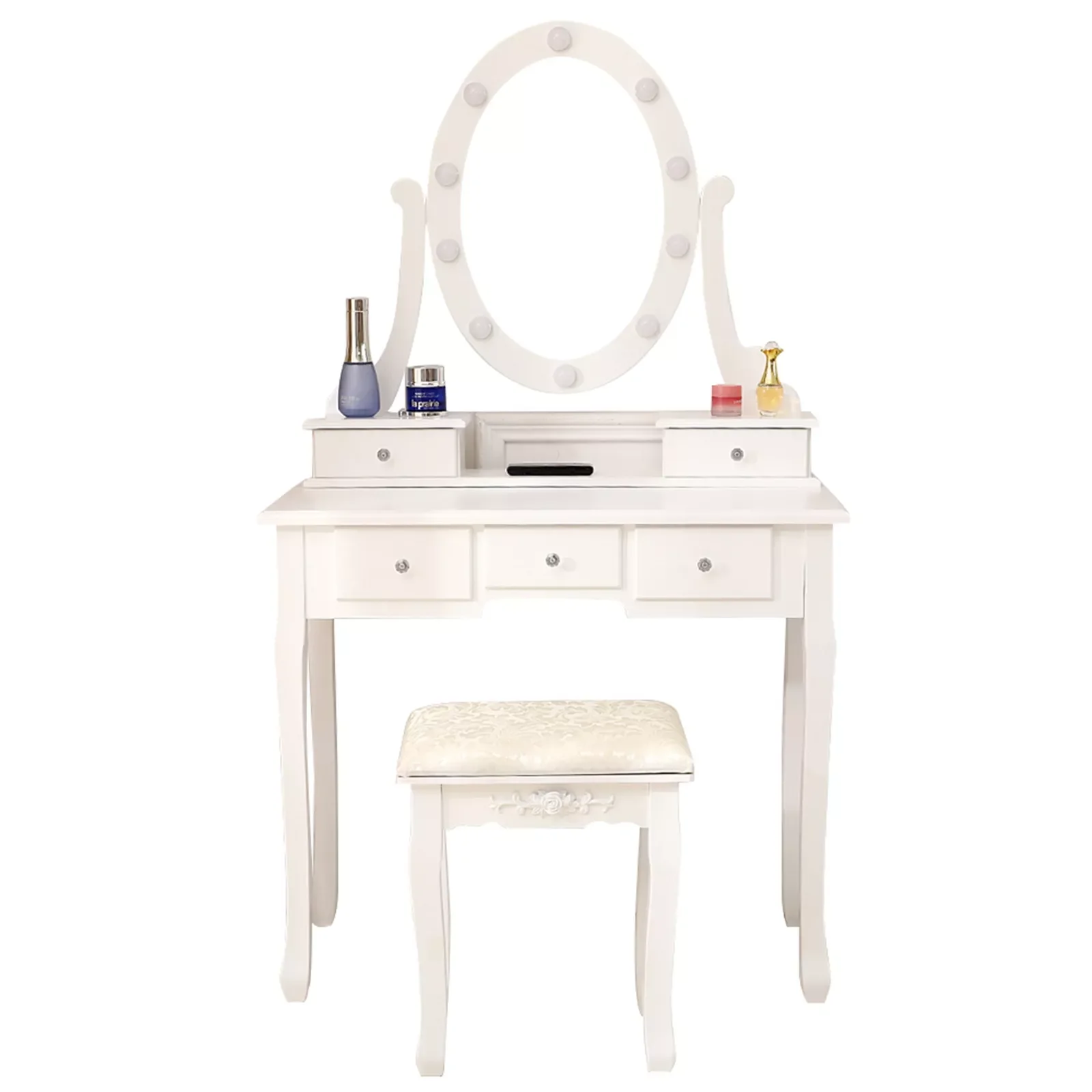 

FCH With Light Bulb Single Mirror 5 Drawer Dressing Table White