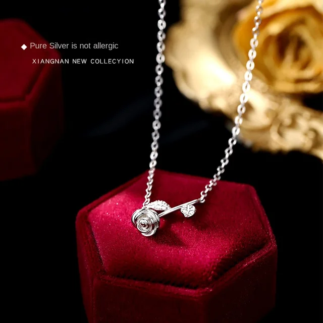925 Sterling Silver Rose Necklace 2022 