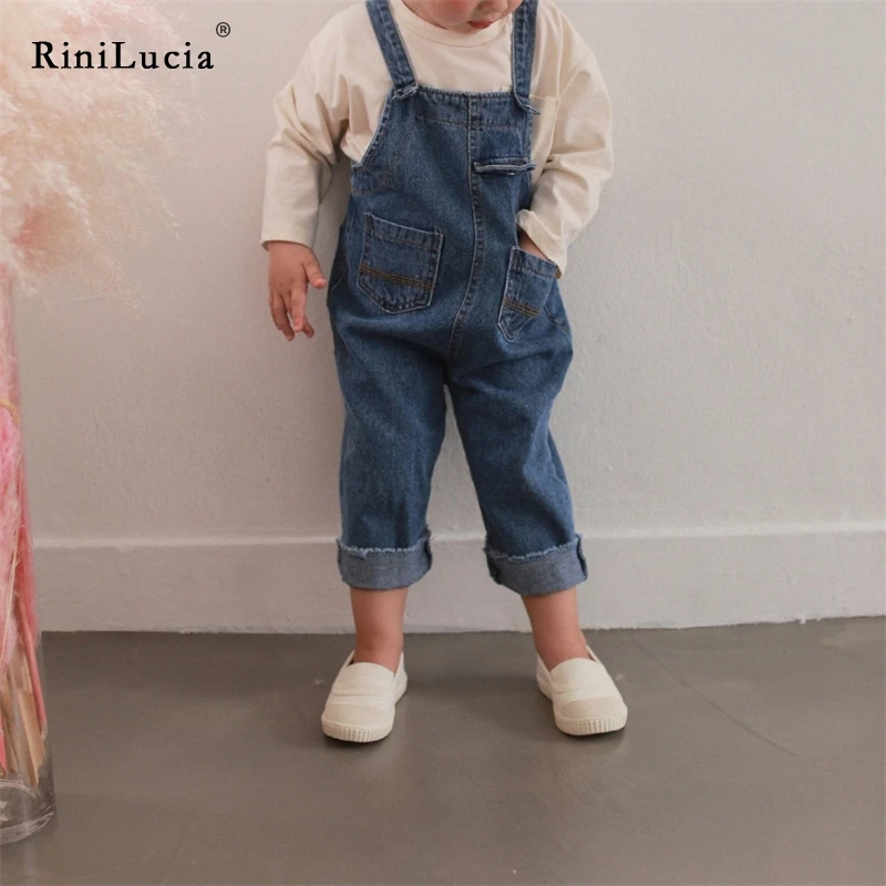 

RiniLucia Baby Boy Solid Denim Overalls Child Jean Pants Infant Jumpsuit Children's Clothing Kids Overalls Autumn Girls Outfits