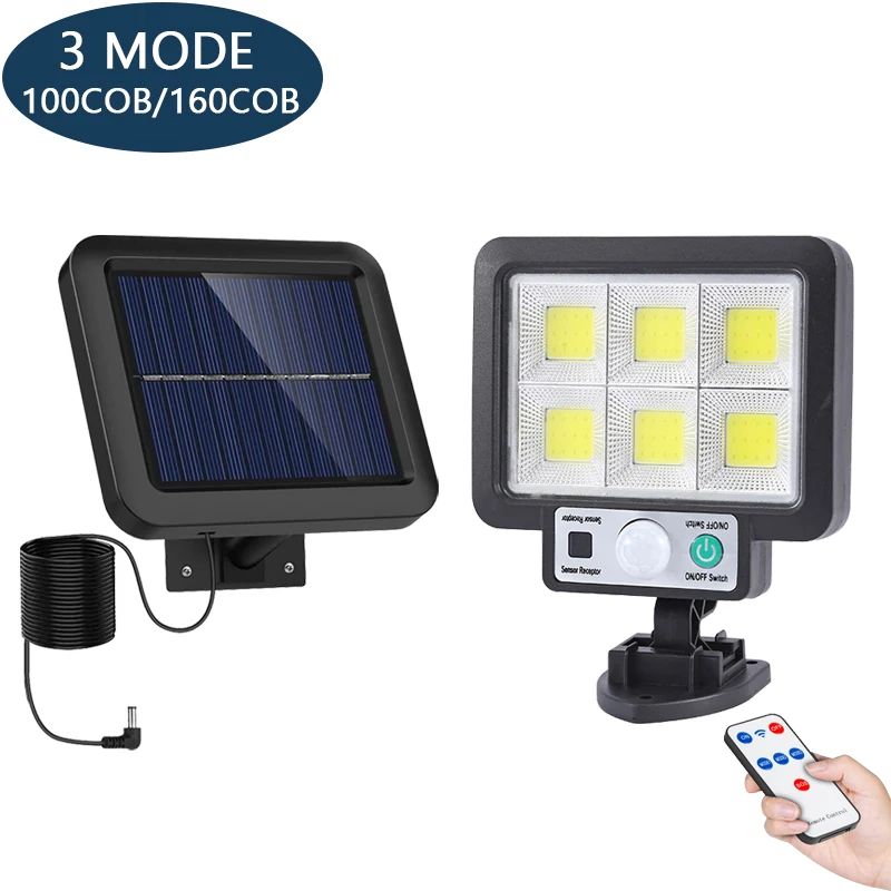 

100/160 COB LED Split Solar Wall Light Outdoor IP65 Waterproof With 3 Mode Motion Sensor Induction Lamp Garden Street Lighting