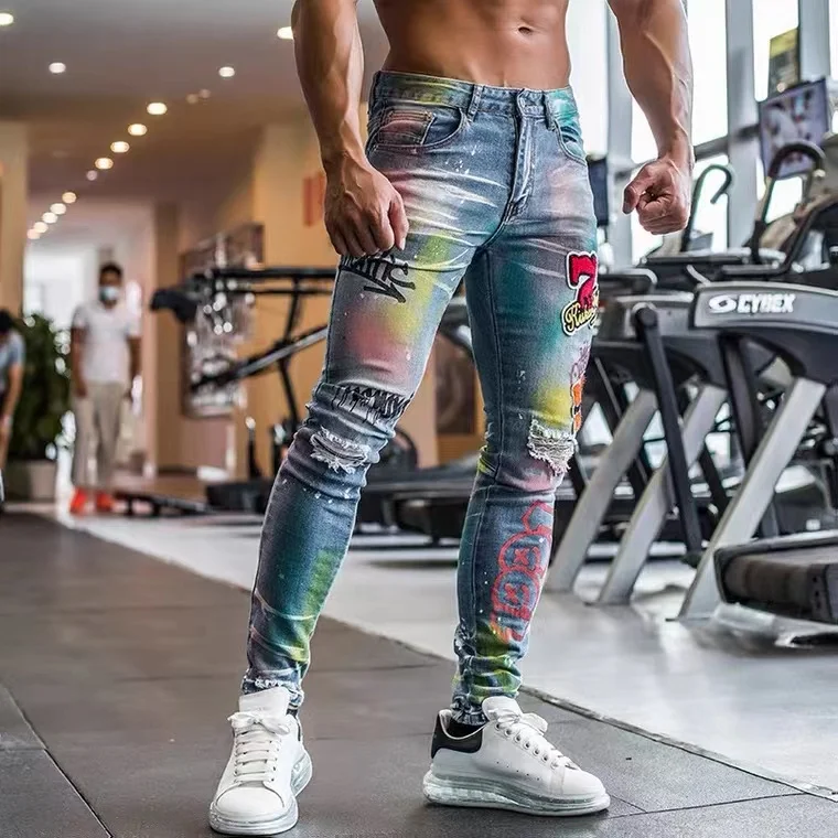

Джинсы мужские спортивные для фитнеса, с вышивкой