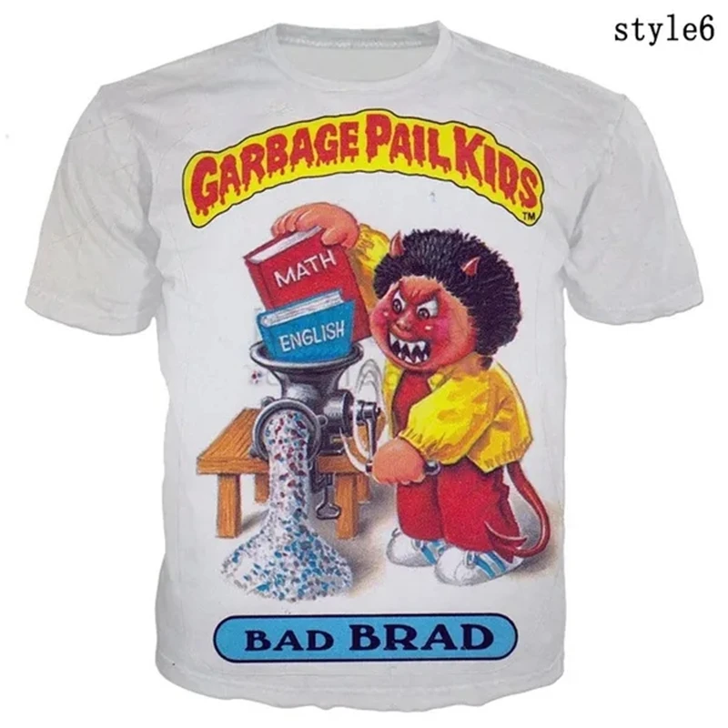 Футболка детская с забавным мультяшным принтом ведро мусора уличный топ