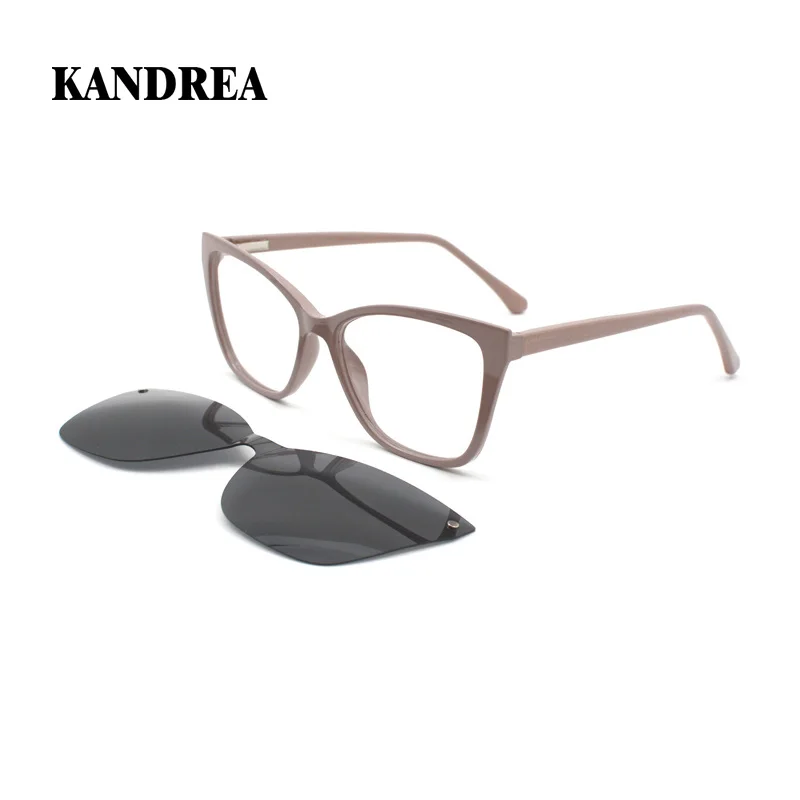 

KANDREA Fashion Cateye Eyeglasses 2 In 1 Clip on Magnetic Sunglasses Optical Myopia Popular Prescription Glasses Frame FS28005