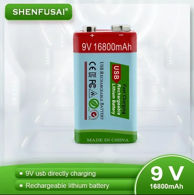 Аккумуляторная батарея 6F22 16800 мАч 9 В Micro USB