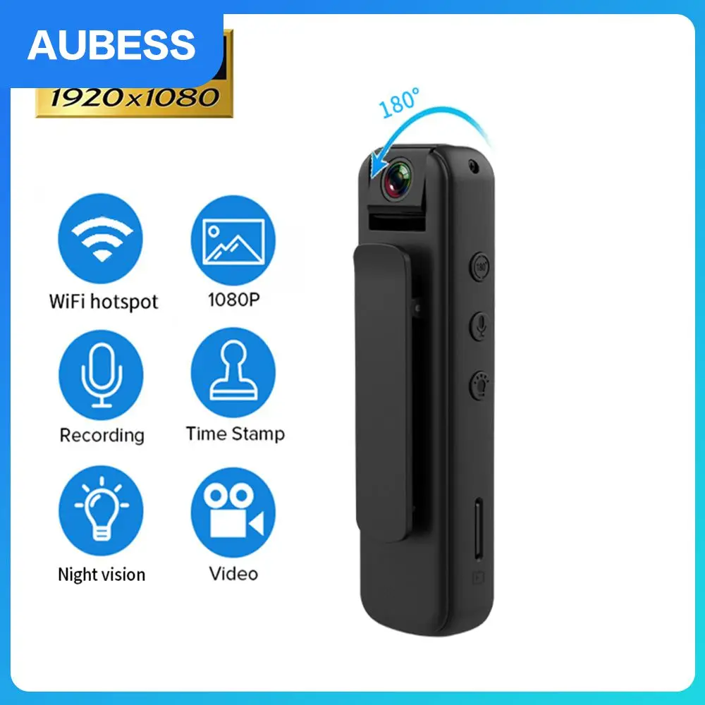 

Hd 1080p Pocket Camera 180 ° Rotating Lens Mini Recorder Mini Digital Camera Portable Back Clip Design Small Portable Camera