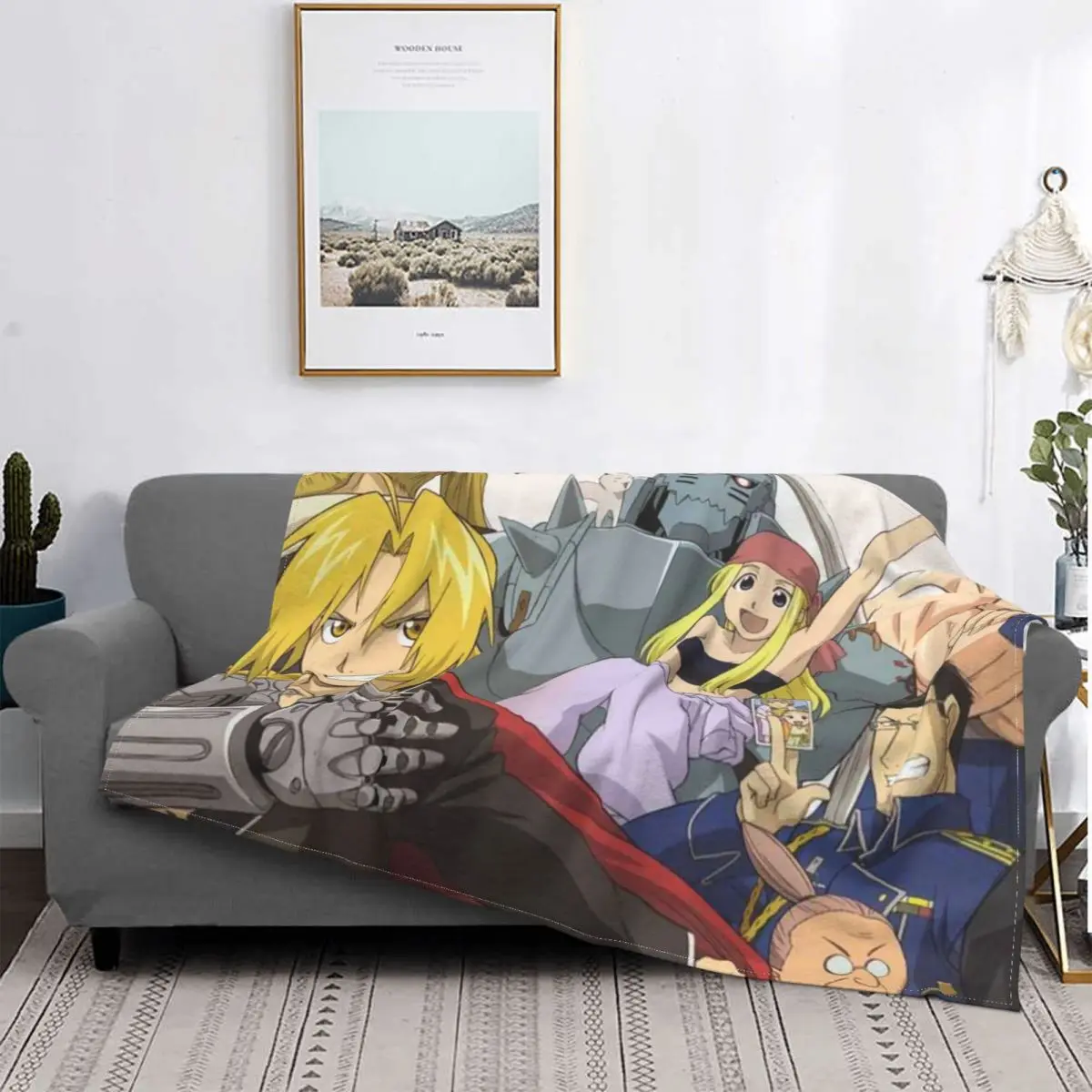 

Animation Fullmetal Alchemist Character Poster Blanket Modern Stitch Cotton Portable Flannel Throw Blankets For Bedding Office