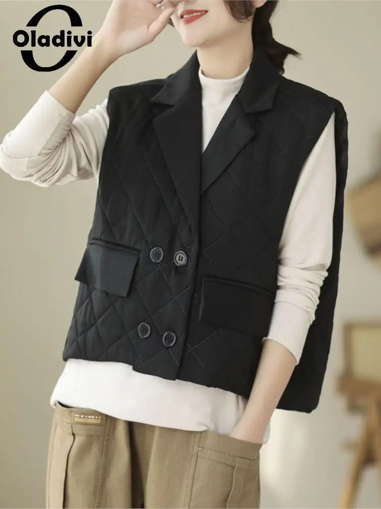 

Oladivi Large Size Women Cotton Padded Sleeveless Vest Jackets 2022 Spring Autumn Casual Loose Tanks Ladies Oversized Coats 9671