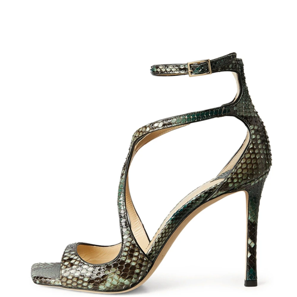 Women Square Toe Cross Strap Sandals Satin Thin High Heel Sandals Ladies Peep Toe Belt Buckle Women Candy Color High Heels