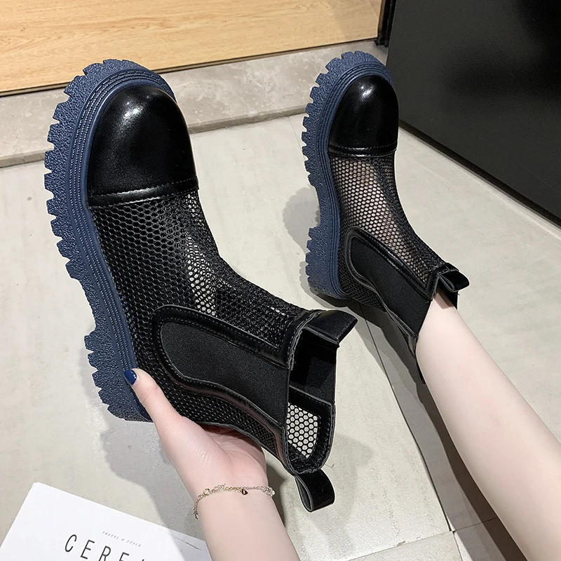 Женские ажурные ботильоны дышащие сетчатые мотоциклетные ботинки с высоким