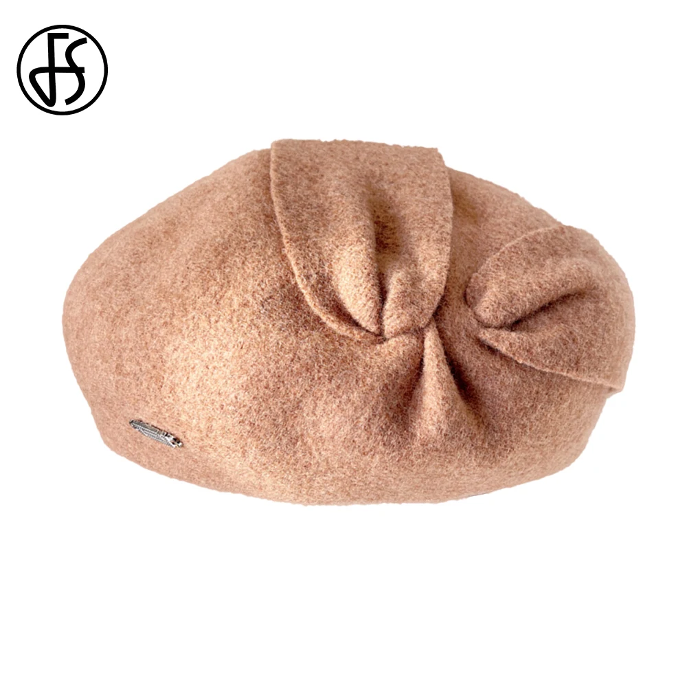 

FS 2022 Ladies Elegant Beret Warm Versatile Painter Hats For Women Autumn Winter Pleated Wool Fedoras Simple Stewardess Cap